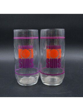 Phoenix Suns Vintage NBA Drinking Glasses Set of 2 Basketball Retro Barware